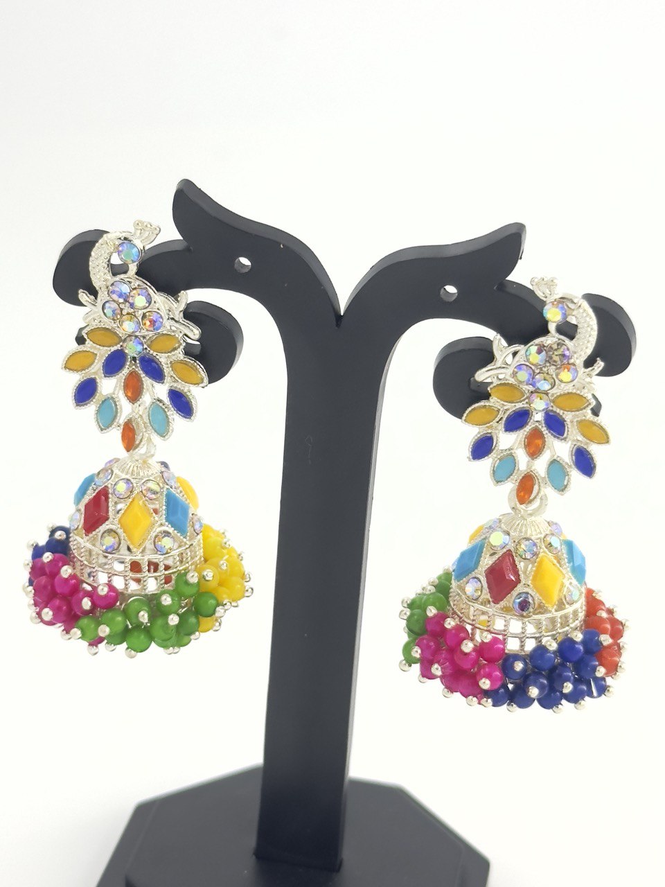Multicolour silver plated Jhumkis