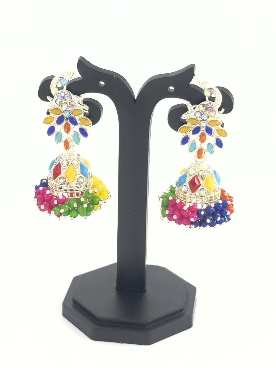 Multicolour silver plated Jhumkis