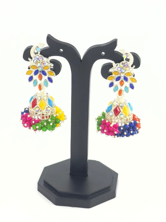 Multicolour silver plated Jhumkis