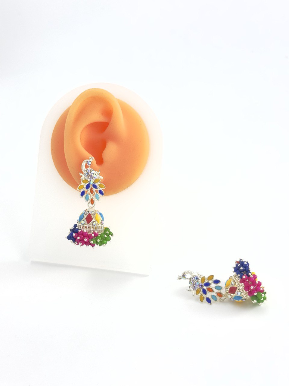 Multicolour silver plated Jhumkis