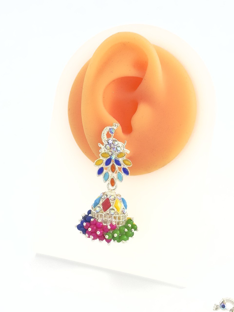 Multicolour silver plated Jhumkis