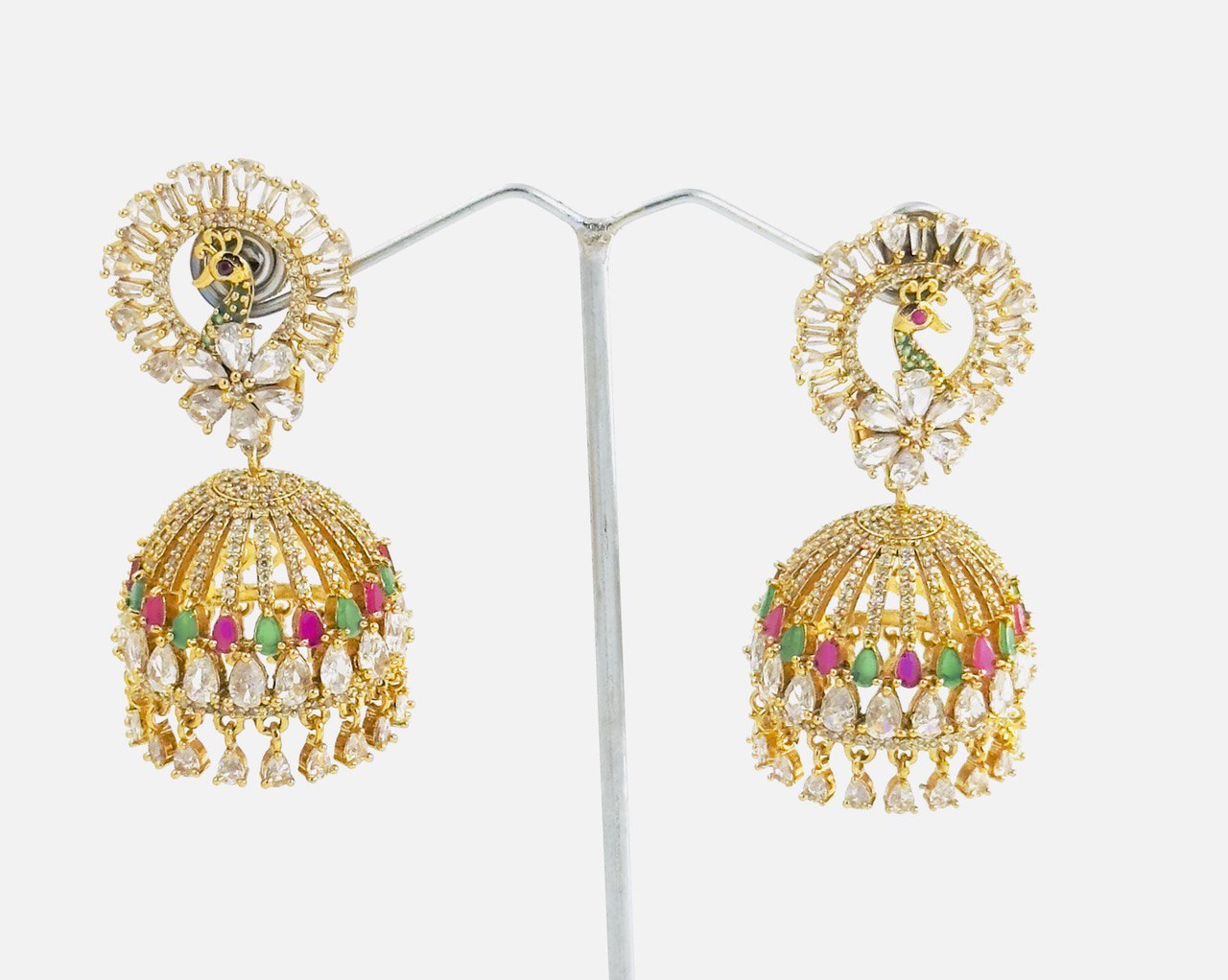 Multicolour temple jhumkis