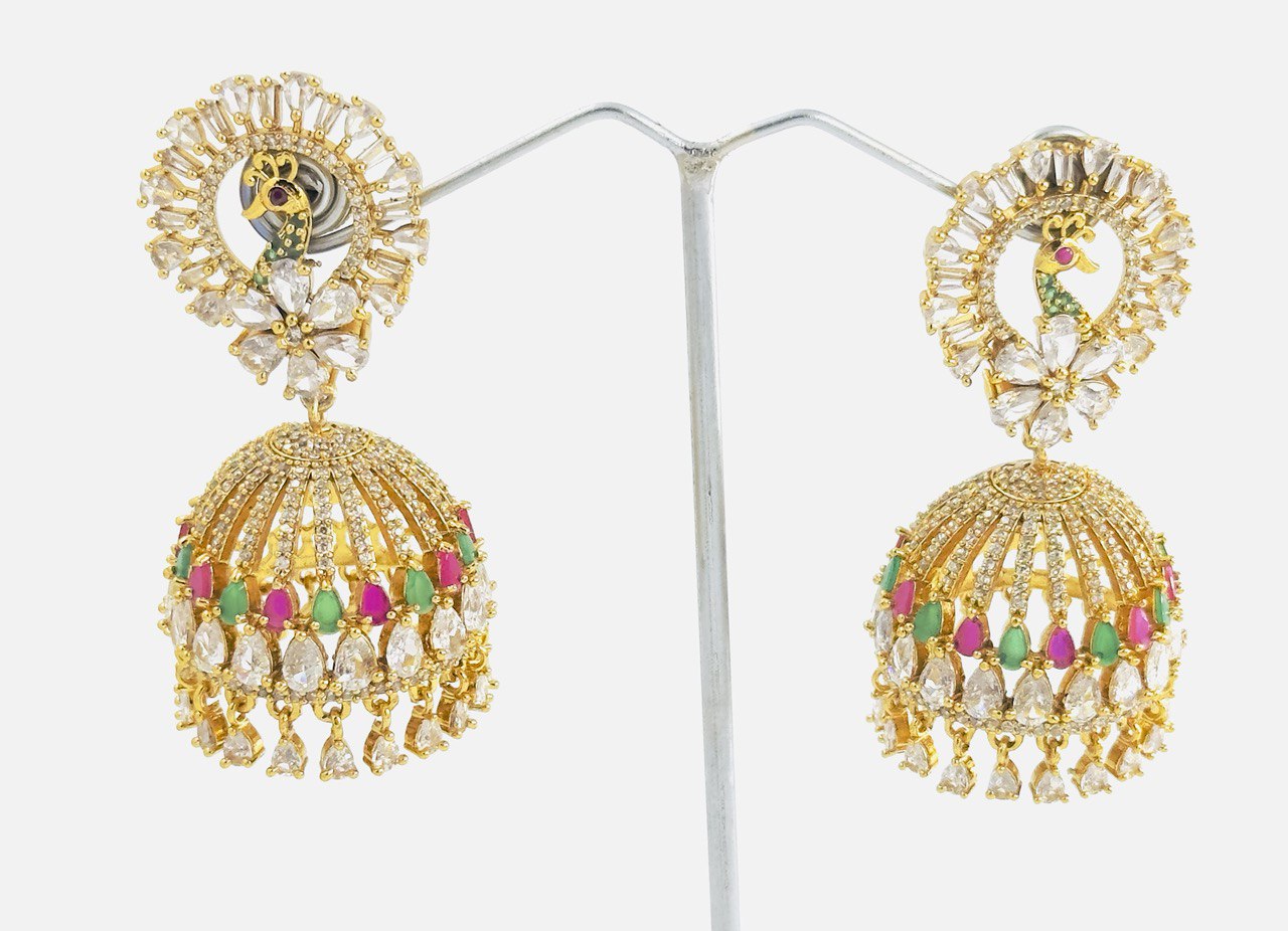 Multicolour temple jhumkis
