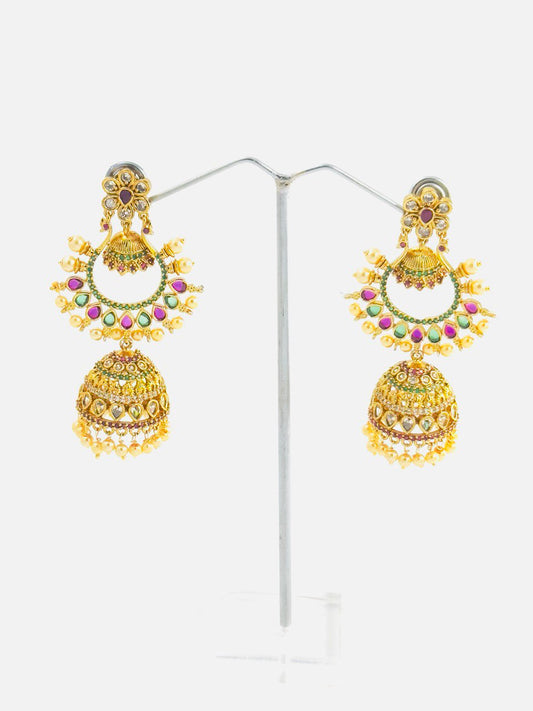 Multicolour gold plated Jhumkis