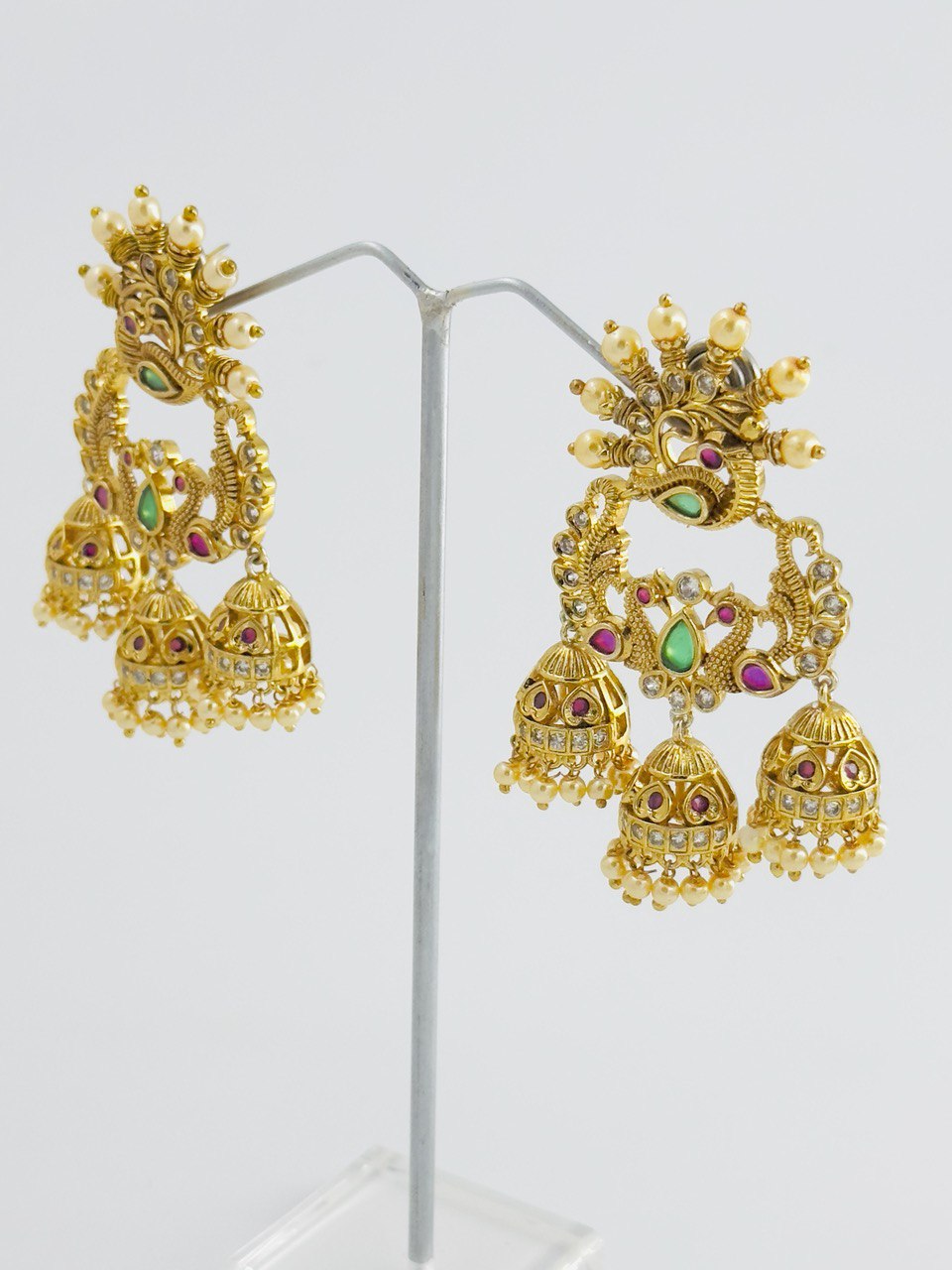 Multicolour gold plated temple earrings
