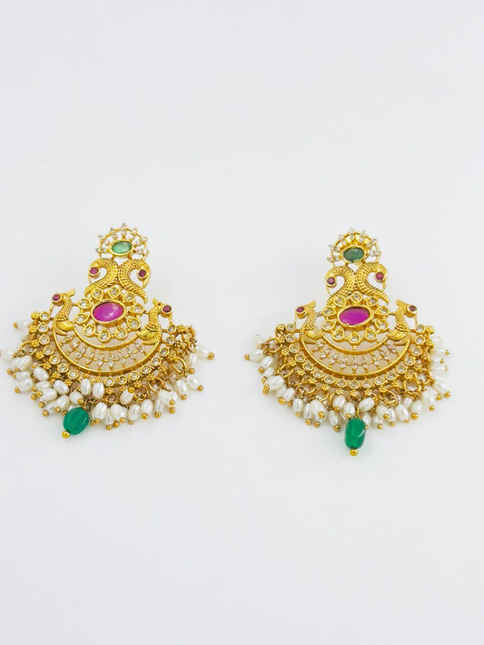 Multicolour gold plated temple earrings