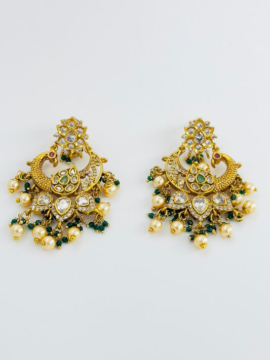 Emerald  temple chandbali earrings