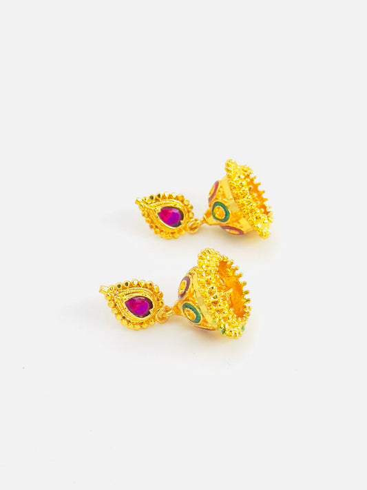 Multicolour gold plated Jhumkis