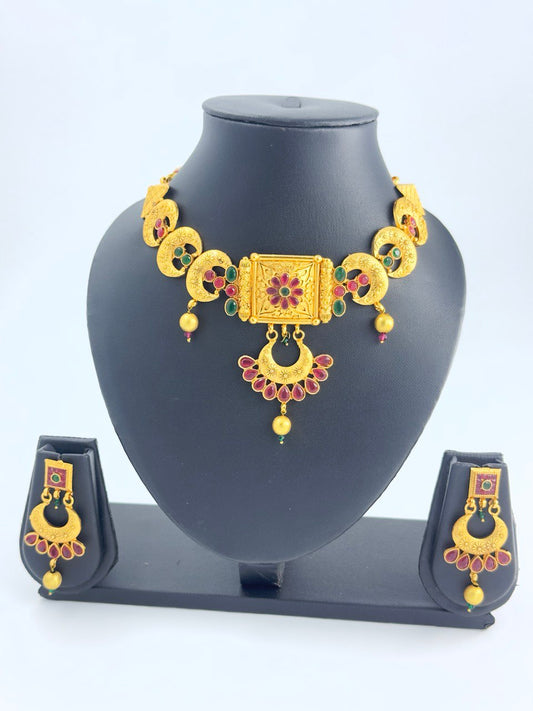 Multicolour gold plated Choker set