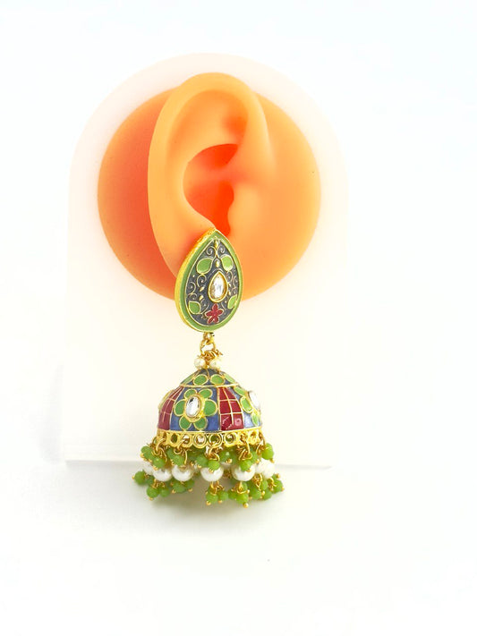 Green  Meenakari Jhumkis