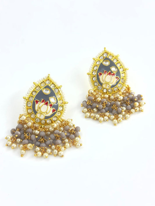 Grey Meenakari Studs