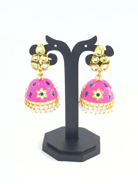 pink  Meenakari Jhumkis