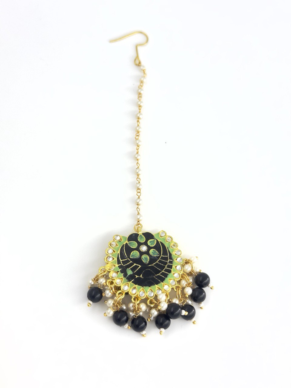 Black Meenakari dangler with maang tikka