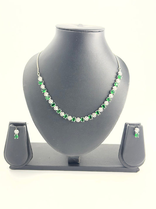 Green  American Diamond Necklace  set