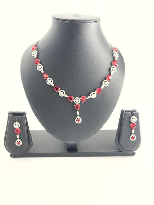 Ruby  American Diamond Necklace  set