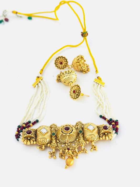 Multicolour  gold plated choker set
