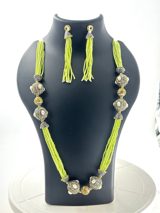 Green raadhi jaipur beads mala set
