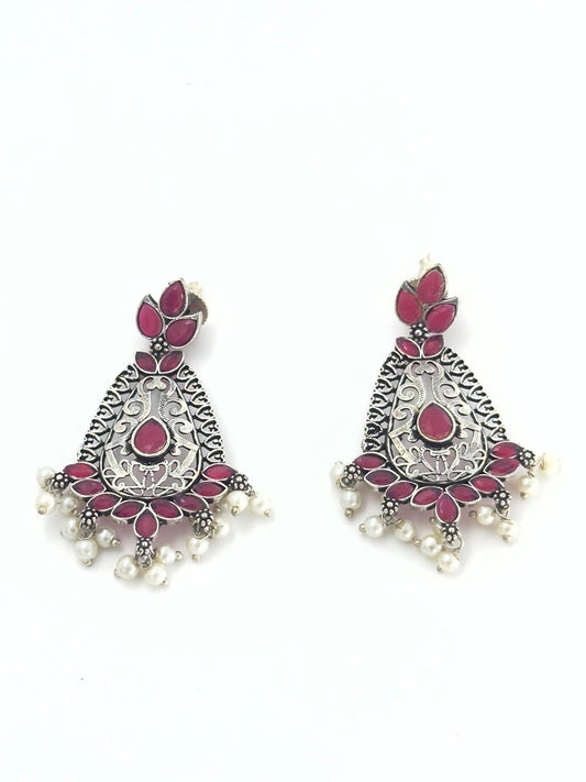 Pink oxidised german silver dangler