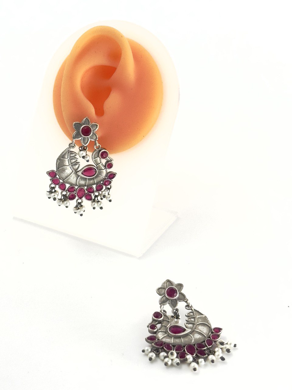 Pink oxidised german silver  dangler