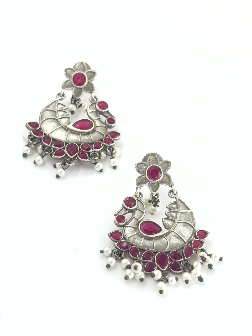 Pink oxidised german silver  dangler