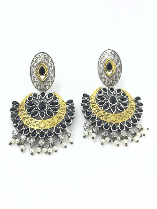 Black Antique Chandbali Earrings
