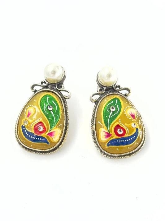 Yellow Meenakari Studs