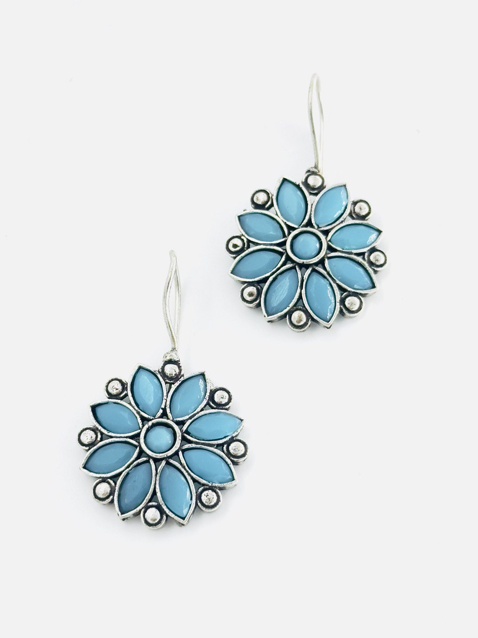 Blue oxidized German silver   studs