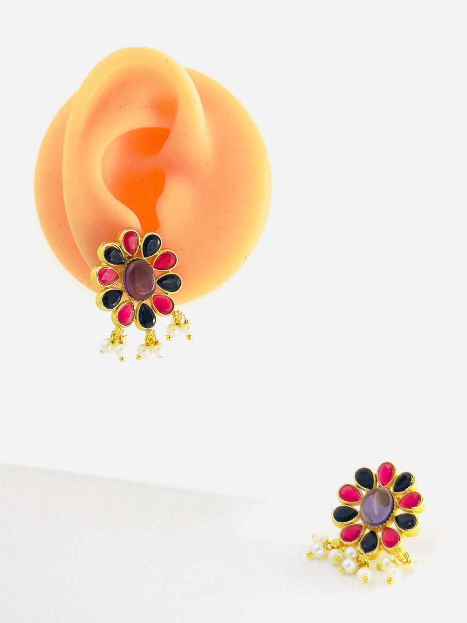 Multicolour Kundan Studs