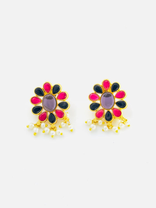Multicolour Kundan Studs