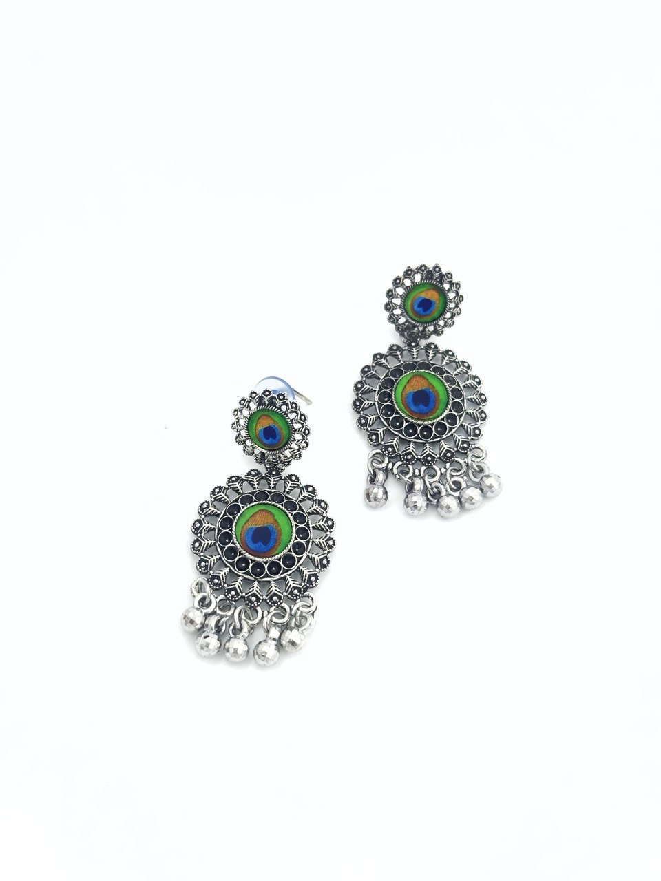 Peacock oxidised german silver dangler