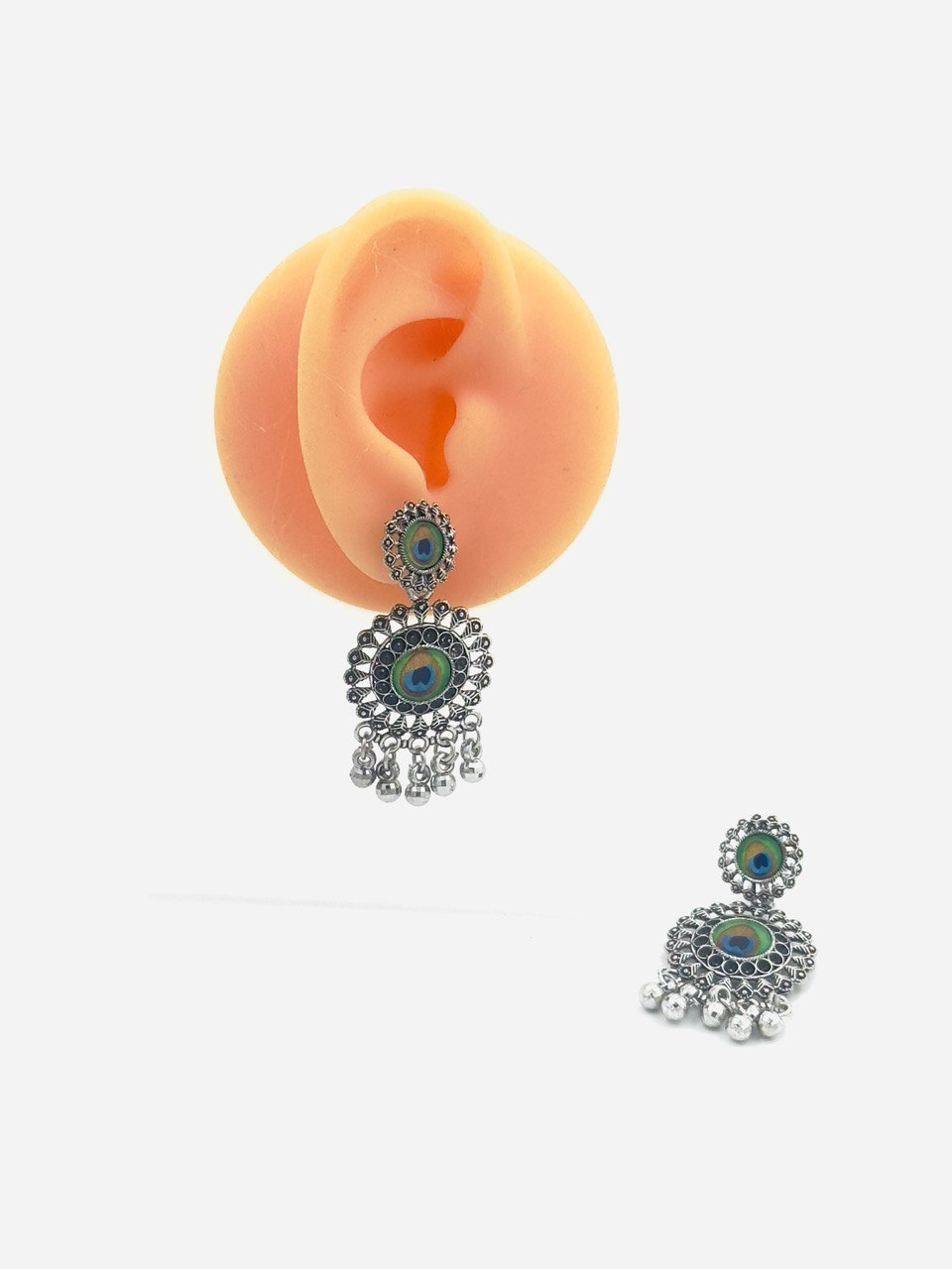 Peacock oxidised german silver dangler