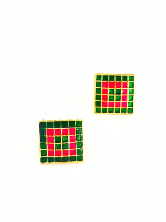 Green  Meenakari Studs