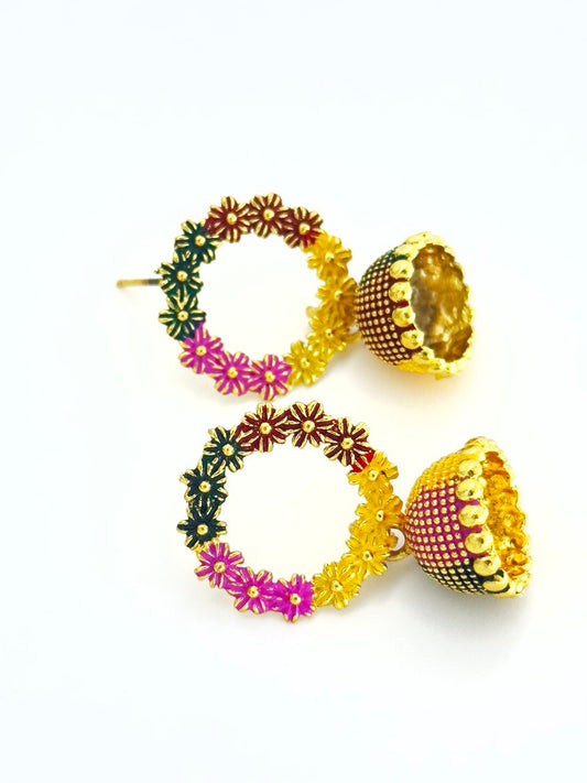 Multicolour  Meenakari Jhumkis
