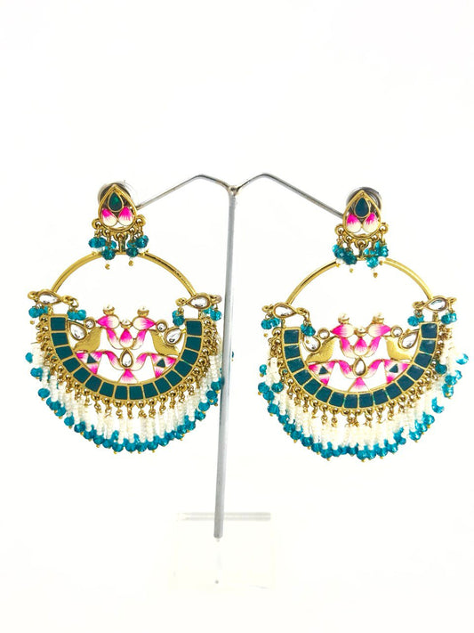 Blue  Meenakari Chandbali Earring