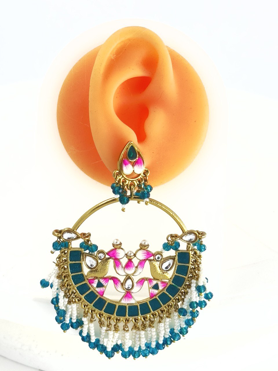 Blue  Meenakari Chandbali Earring