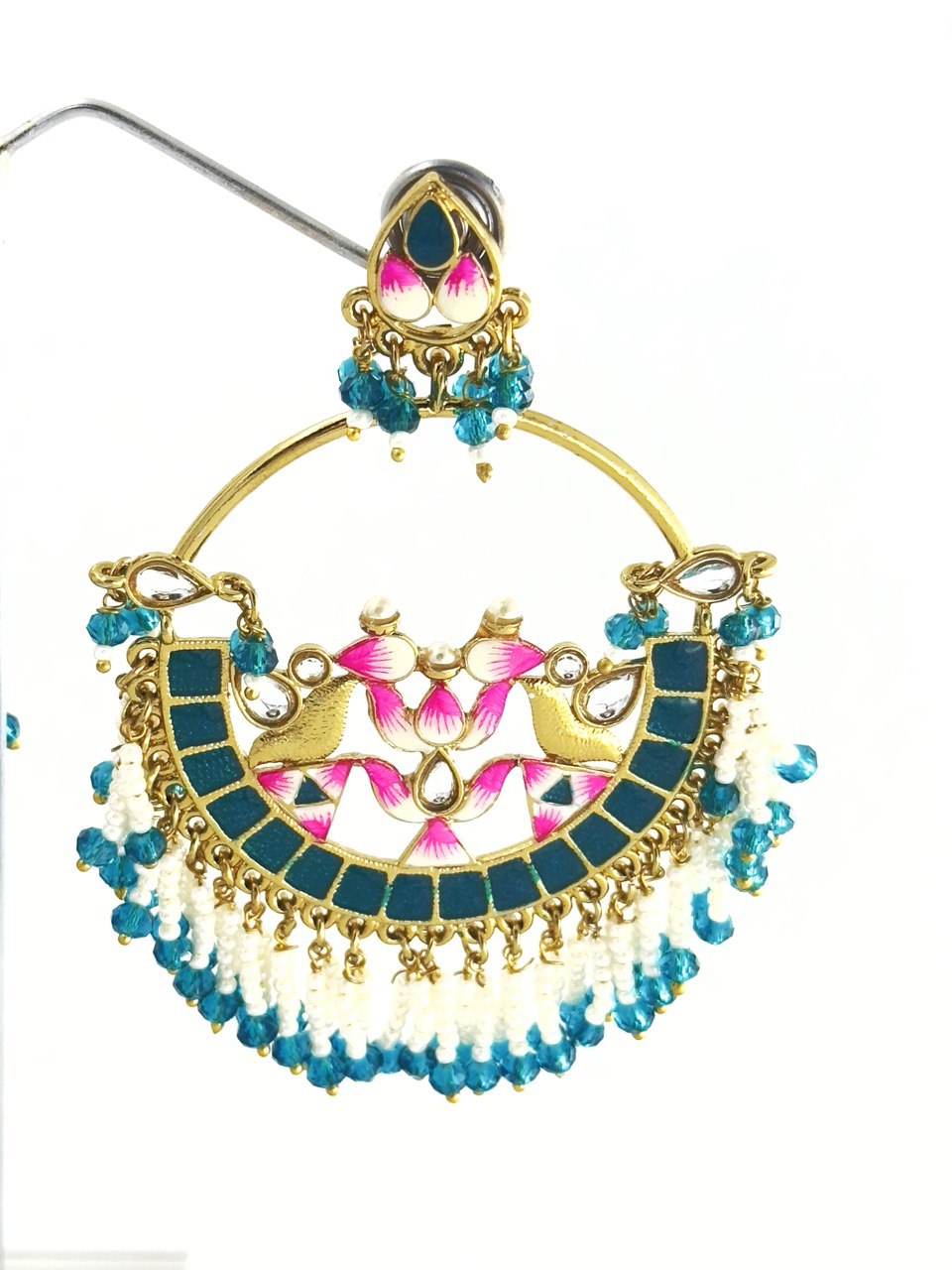 Blue  Meenakari Chandbali Earring