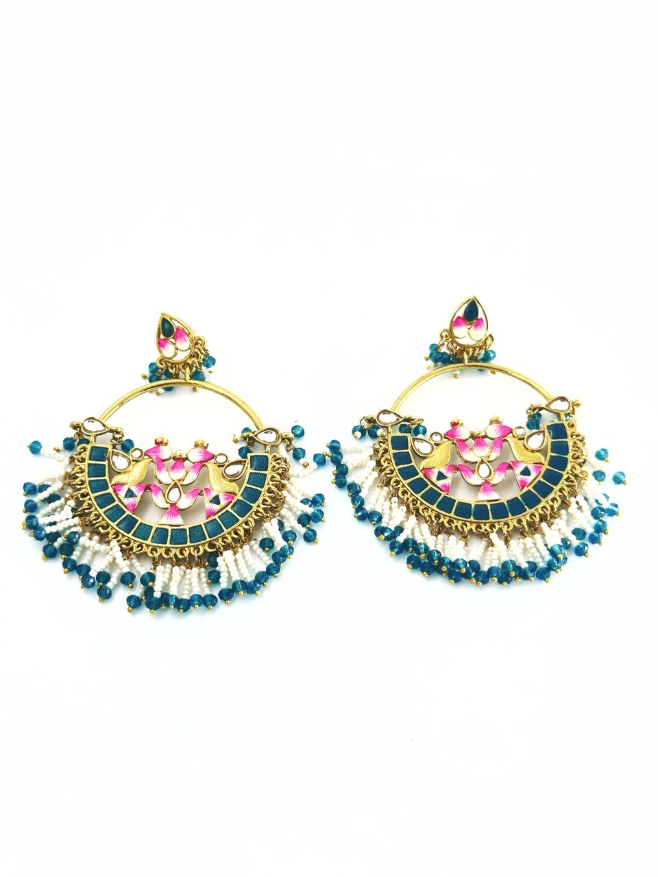 Blue  Meenakari Chandbali Earring