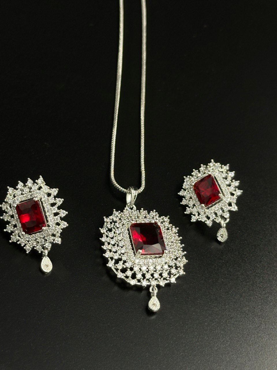 Ruby American Diamond Necklace  set