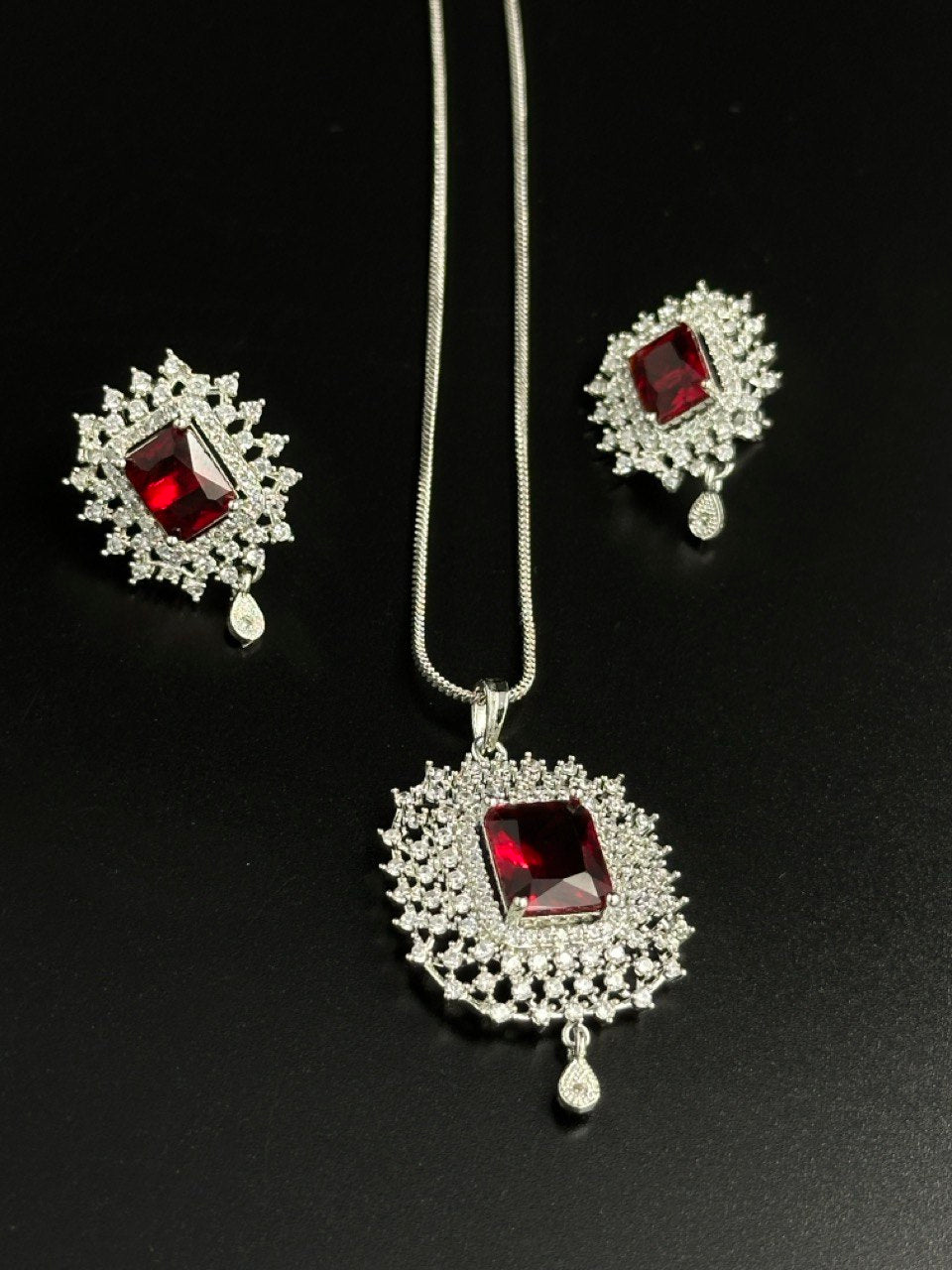 Ruby American Diamond Necklace  set