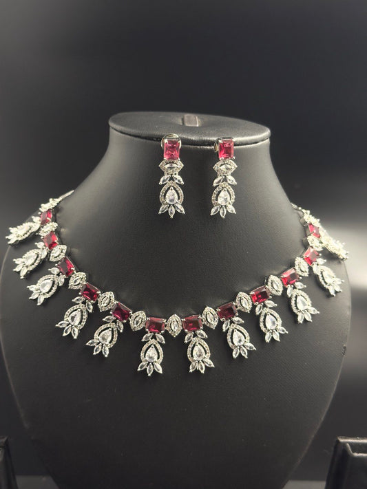 Ruby  American Diamond Necklace  set