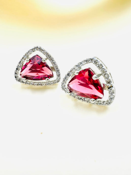 Geometric pink purple Triangular American Diamond studs