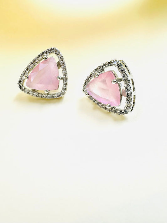 Geometric pink purple Triangular American Diamond studs