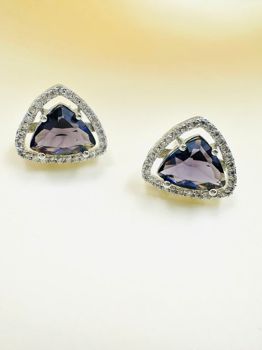 Geometric purple Triangular American Diamond studs