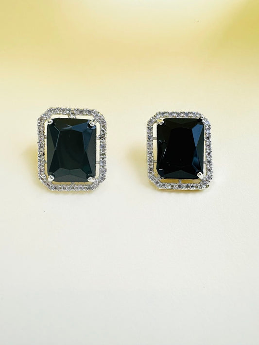 Geometric Black Square American Diamond studs