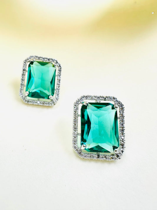 Geometric blue Square American Diamond studs
