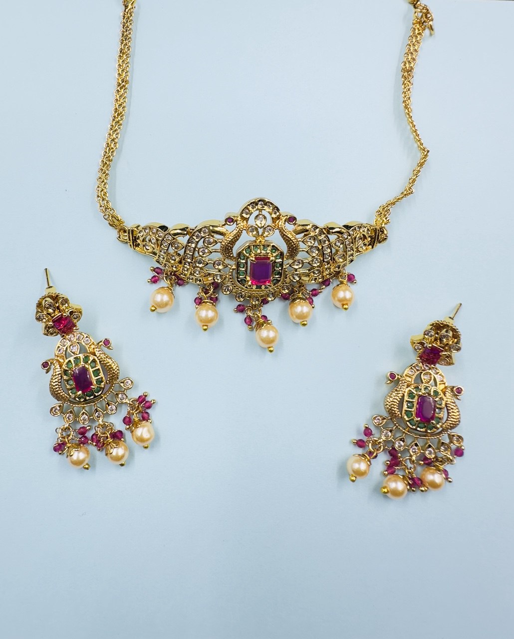 Ruby gold plated choker set