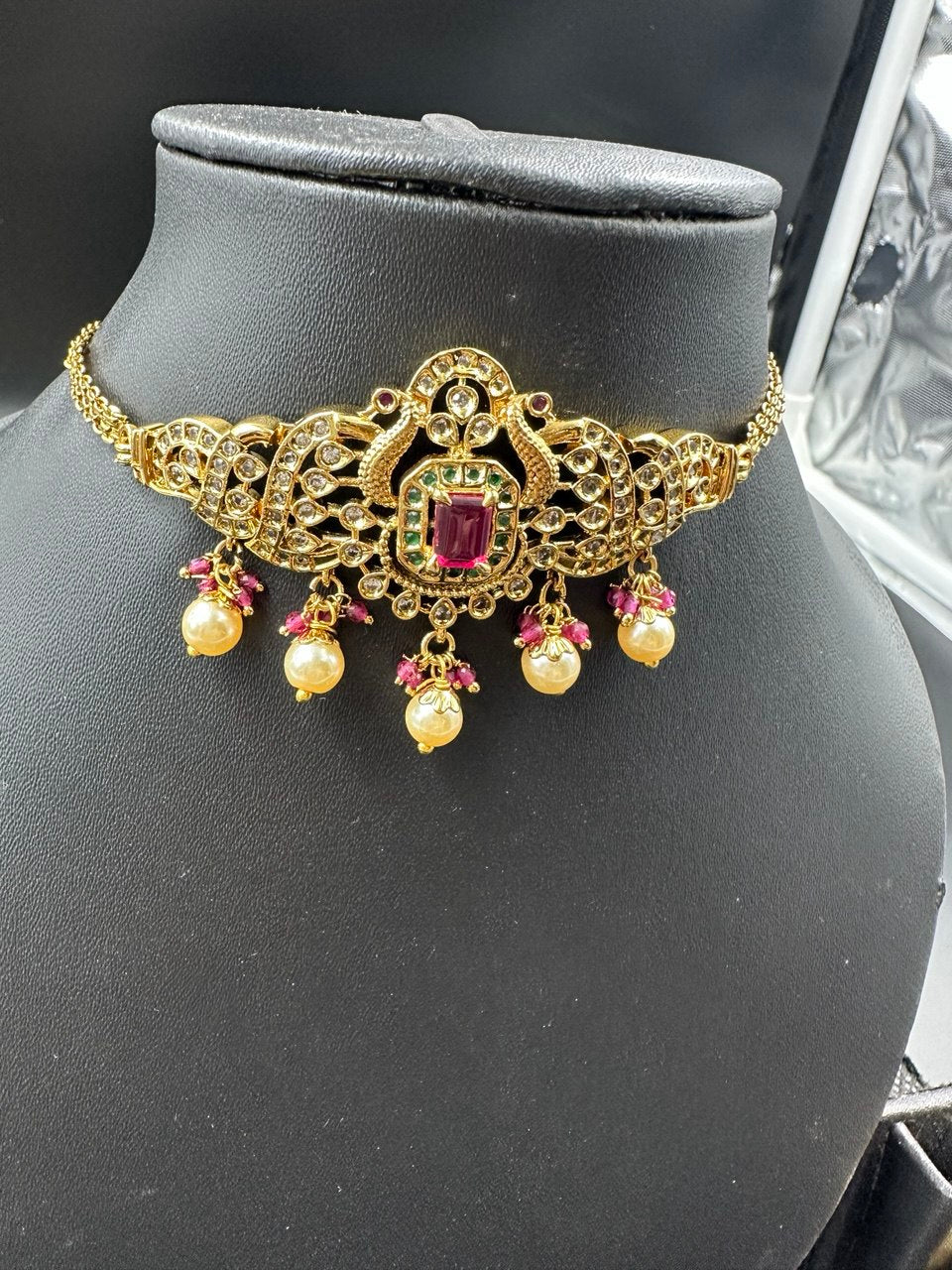Ruby gold plated choker set