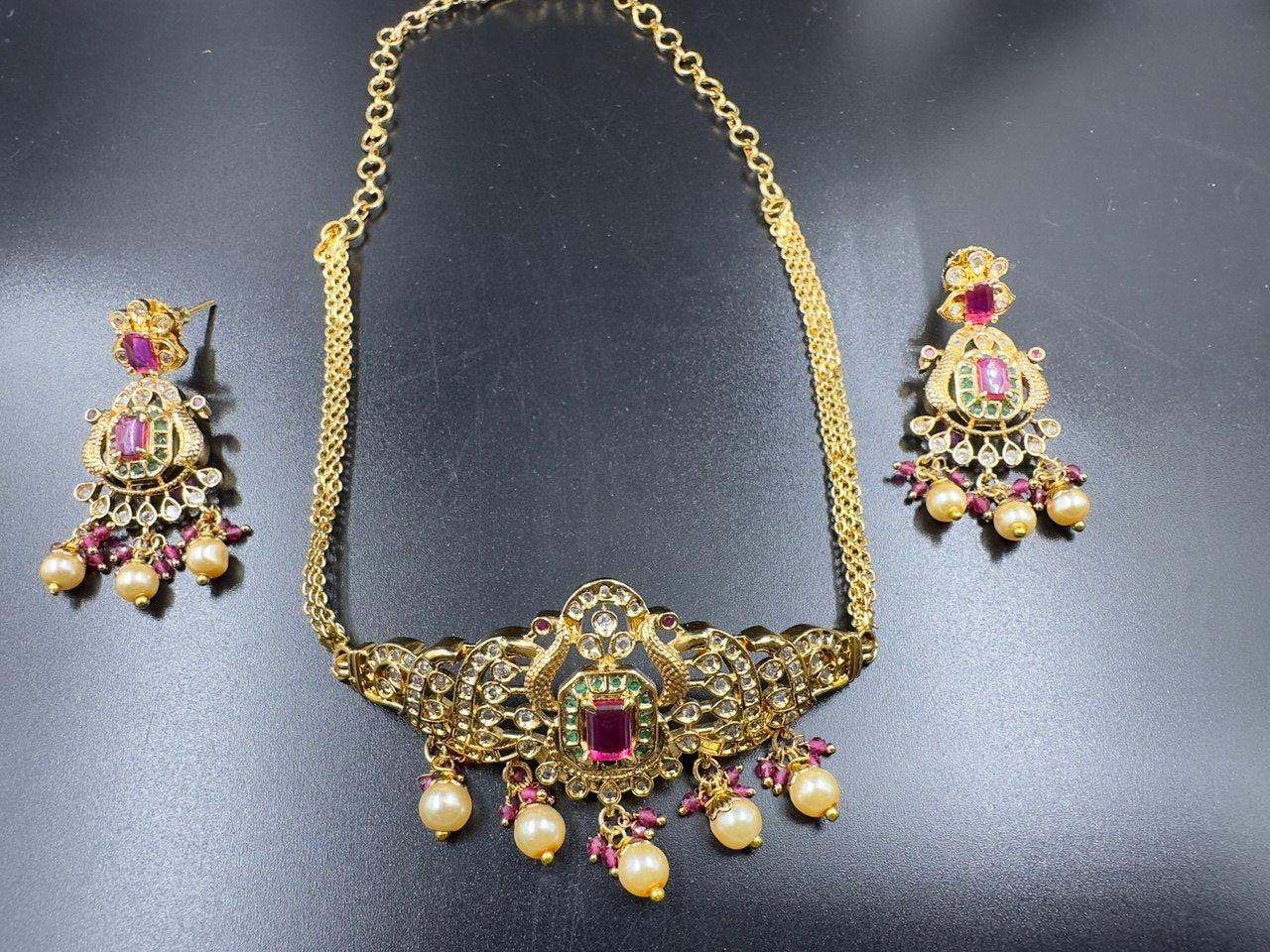 Ruby gold plated choker set